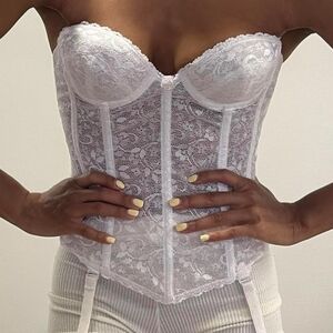 NEW Juicy Couture White Floral Lace Corset Bustier Size 34B Adjustable Straps